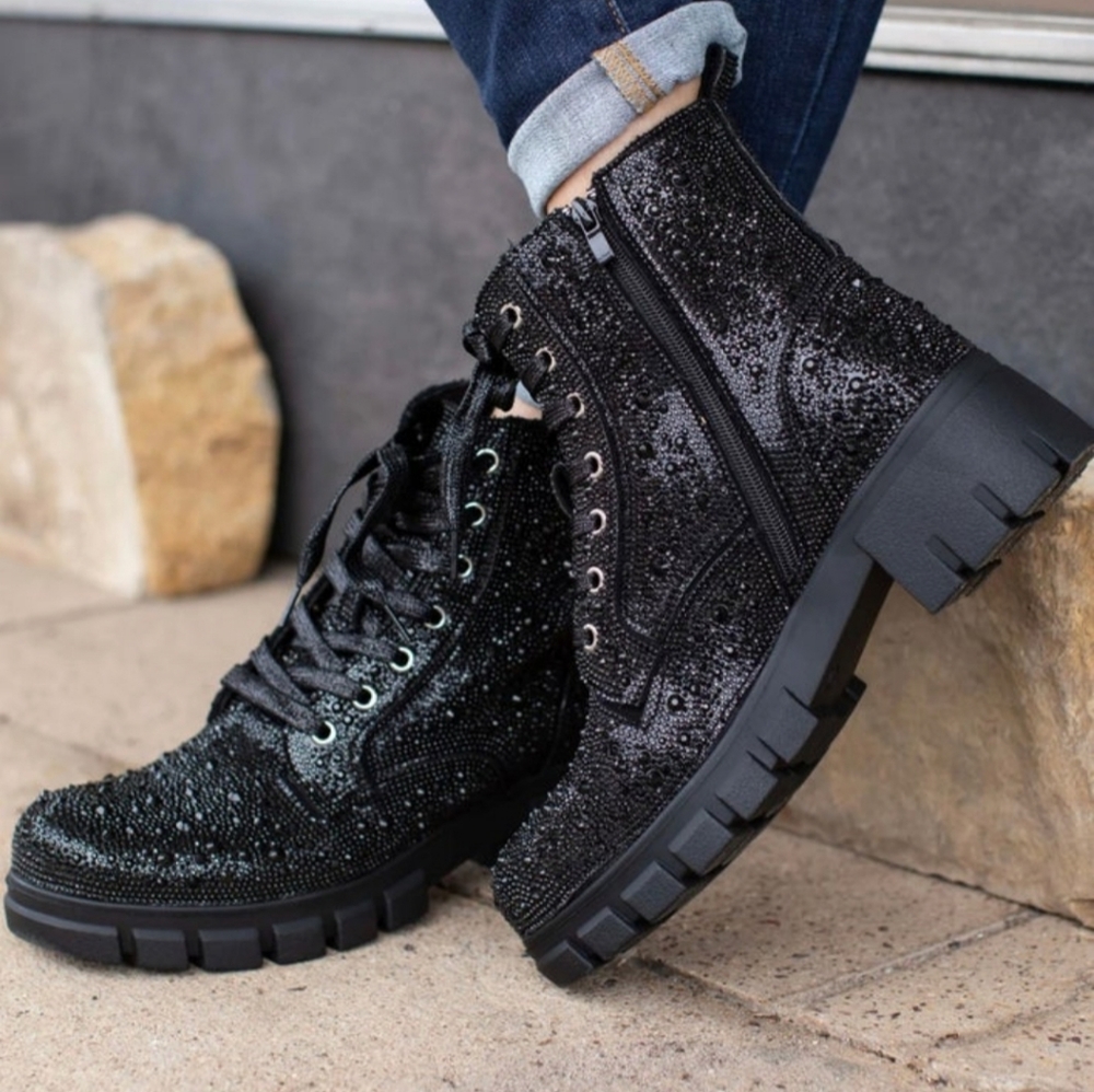 Corkys Sparkling Black Ankle Booties
